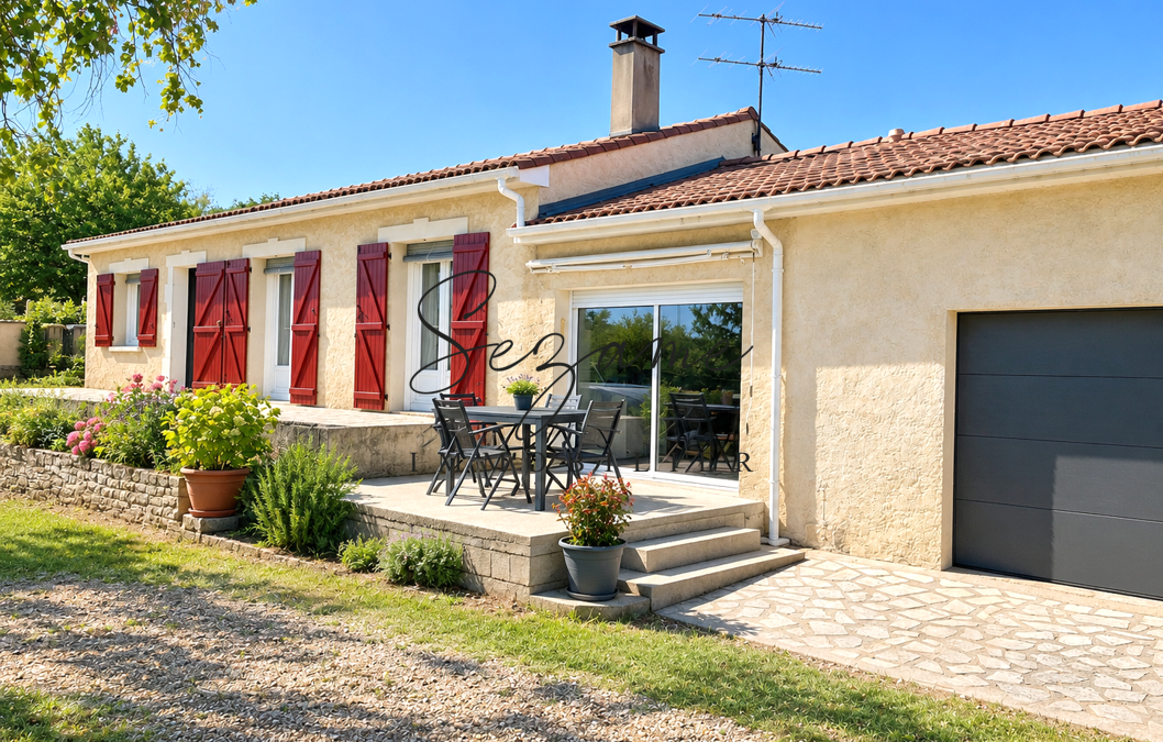 Marsac – 15 min Ouest Angoulême – Agréable Maison de plain-pied F4, gd garage, jardin clos
